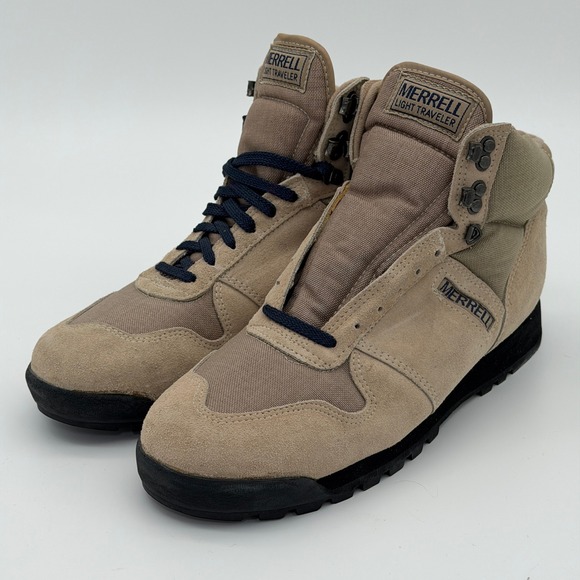 Vintage Merrell Light Traveler Mens 12 Narrow Hiking Boots Tan Suede Outdoors - Picture 3 of 11